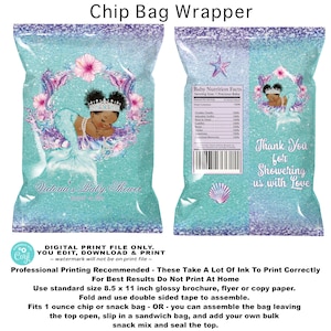 African Mermaid Baby Shower Chip Bag: Teal & Purple (Printable)
