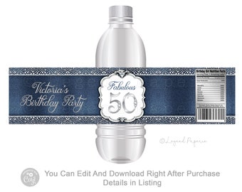 Denim and Diamond Water Bottle Labels,Denim Diamond,Water Bottle Labels,Woman Birthday,Denim Diamond Baby Shower,Any Number,Denim,DD1
