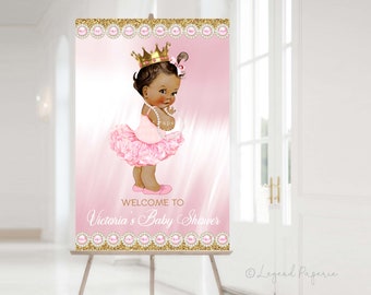 Pink Gold Princess Baby Shower Welcome Sign (Digital Download)