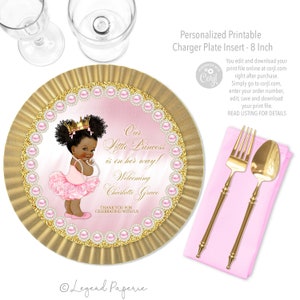 Afro Princess Baby Shower Charger Insert: Pink & Gold (Digital Download)