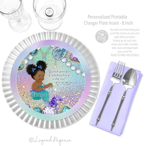 Inserto per caricabatteria a forma di sirena afro, inserto per piatto per caricabatteria a forma di sirena gioiello, baby shower a forma di sirena afro, inserto per piatto per caricabatteria a forma di sirena, baby shower a forma di sirena, JM1
