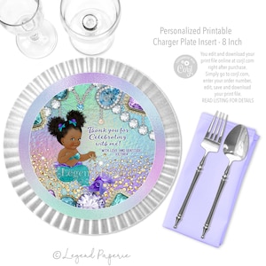 Afro Mermaid Charger Insert,Jewel Mermaid Charger Plate Insert,Afro Mermaid Baby Shower,Mermaid Charger Plate Insert,Mermaid Baby Shower,JM1