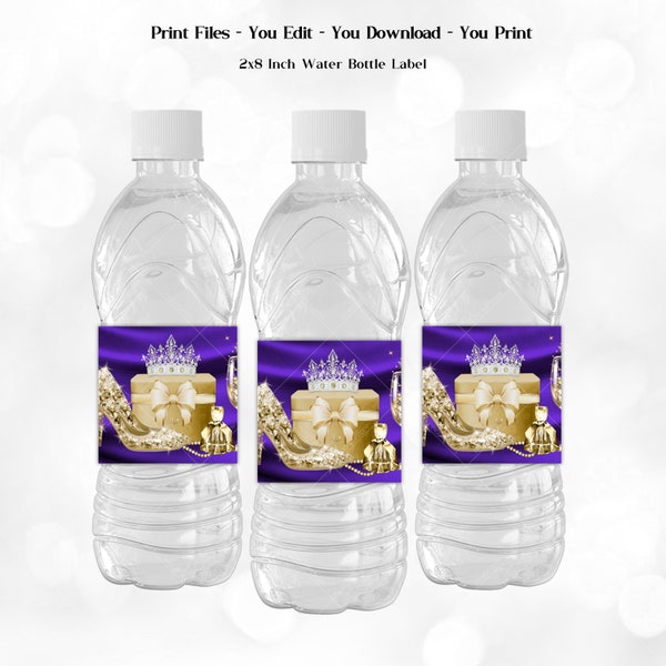Womans Purple Gold Birthday Water Label, Woman Purple Gold Water Label, Woman Purple Gold Water Bottle Label, Purple Gold Water Label, BN22S