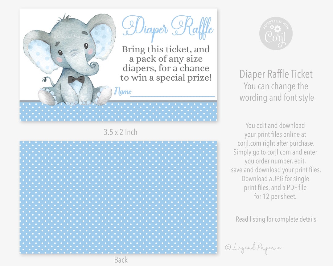 Boy Elephant Diaper Raffle Tickets,elephant Diaper Raffle Tickets
