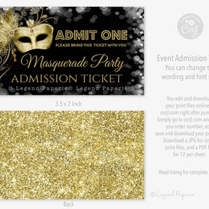 Masquerade Party Ticket: Black & Gold Mask (Digital Download)
