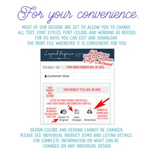 May include: A graphic showing the steps to edit and download a printable design. The graphic includes a red arrow pointing to the text "What you will see in your Corjl Account". The graphic also includes a red arrow pointing to the text "YOUR PRODUCT TITLE WILL BE HERE". The graphic also includes a red arrow pointing to the text "Revert To Original", "Save Changes", and "Download".