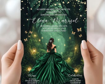 Emerald Green Enchanted Forest Quinceaera Invitation  Editable Digital  Template QUIN-01 - Etsy