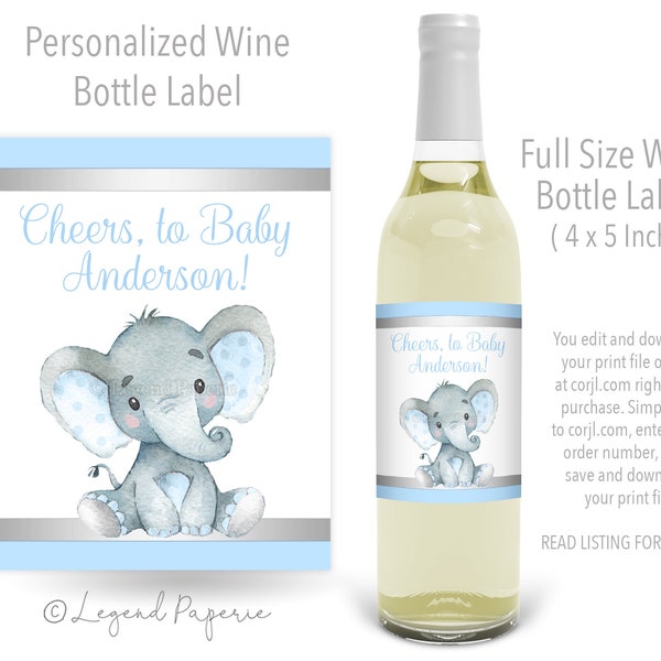 Elephant Wine Bottle Labels,Boy Elephant Baby Shower,Boy Elephant Baby Shower Wine Bottle Labels,Boy Elephant Wine Bottle Label,Boy Elephant