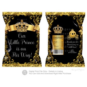 Black Gold Prince Baby Shower Chip Bag Wrappers (Digital File)