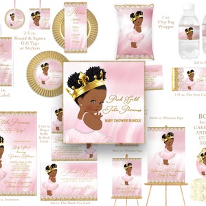 Rosa-Goldprinzessin Babyparty-Einladung, Afro-Prinzessin Babyparty-Einladung, Afro-Prinzessin Babyparty-Einladung, Rosa-Goldafro-Prinzessin, BN17