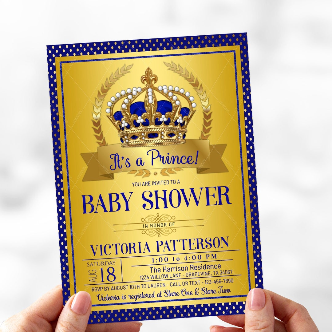 Royal Blue Prince Baby Shower Invitation Prince Baby Shower Etsy