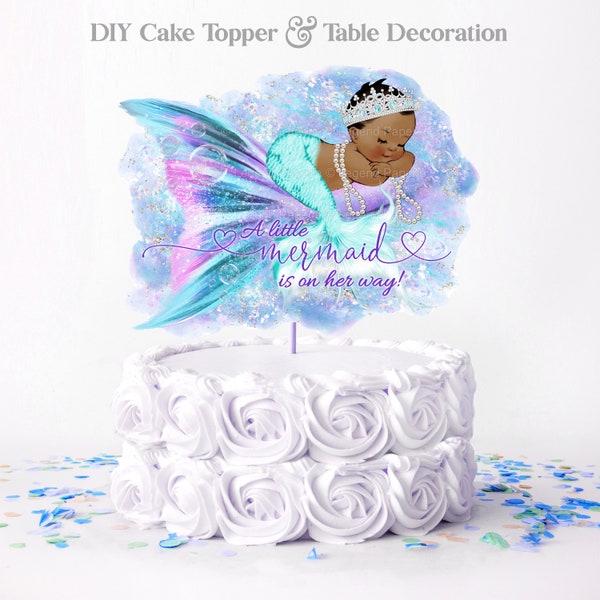 Mermaid Baby Shower Centerpiece,Mermaid Cake Topper,African Mermaid,Baby Shower,Cake Topper,Table Centerpiece,Baby Shower,Topper,TMT2