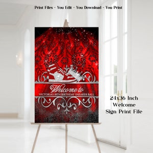 Red Silver Sneaker Ball Welcome Sign: 24x36 (Digital Download)