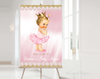 Pink Gold Princess Baby Shower Welcome Sign (Digital Download)