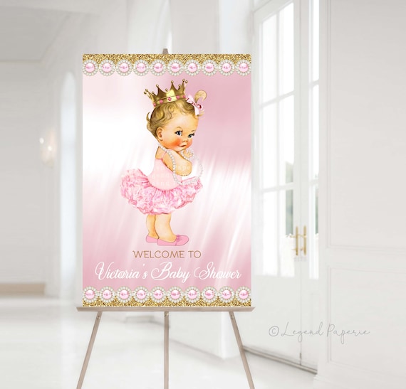 Pink Gold Princess Baby Shower Welcome Sign pink Gold Princess