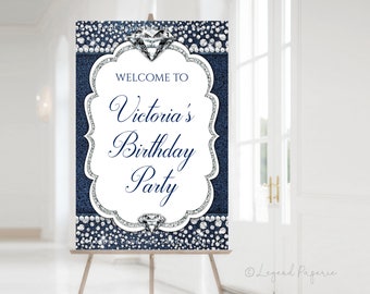Denim & Diamonds Birthday Welcome Sign (Digital Download)