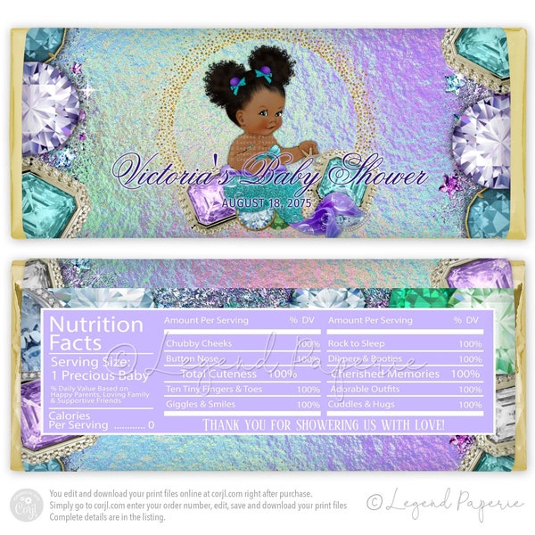 Jewel Mermaid Baby Shower Candy Bar Wrappers,Mermaid Baby Shower Candy Bar Wrapper,Afro Mermaid,Mermaid Baby Shower Candy Bar Wrapper,JM1