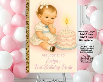 Little Storybook First Birthday Girl Welcome Sign Editable Corjl Template 24x36 18x24 Printable Poster
