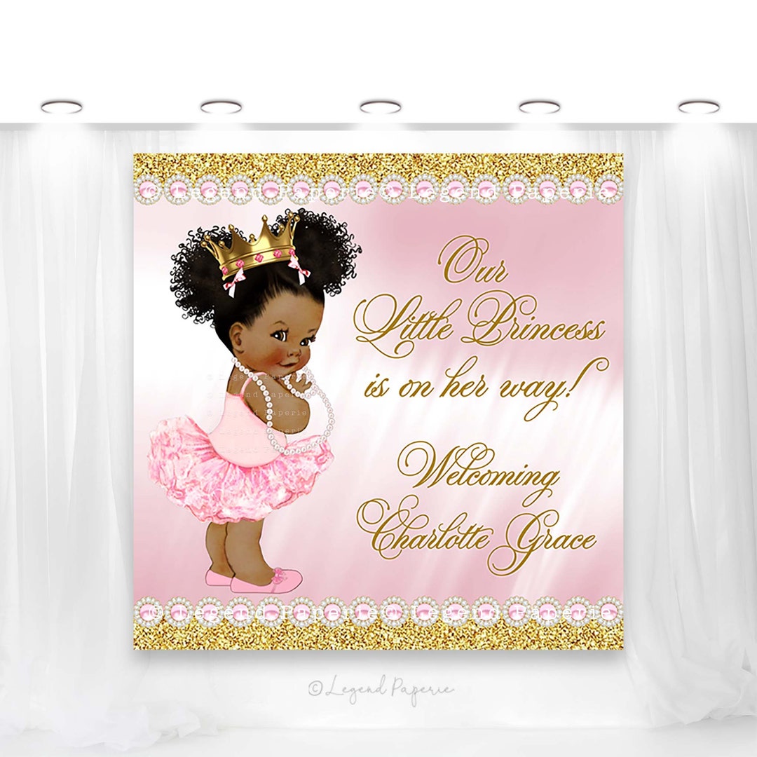 Buy Afro Princess Baby Shower Backdrop: Pink Gold Tutu (digital