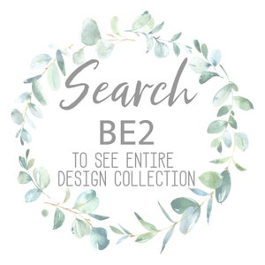 Puede incluir: Una ilustraci&oacute;n de acuarela de una corona de hojas de eucalipto con el texto "Search BE2 to see entire design collection".