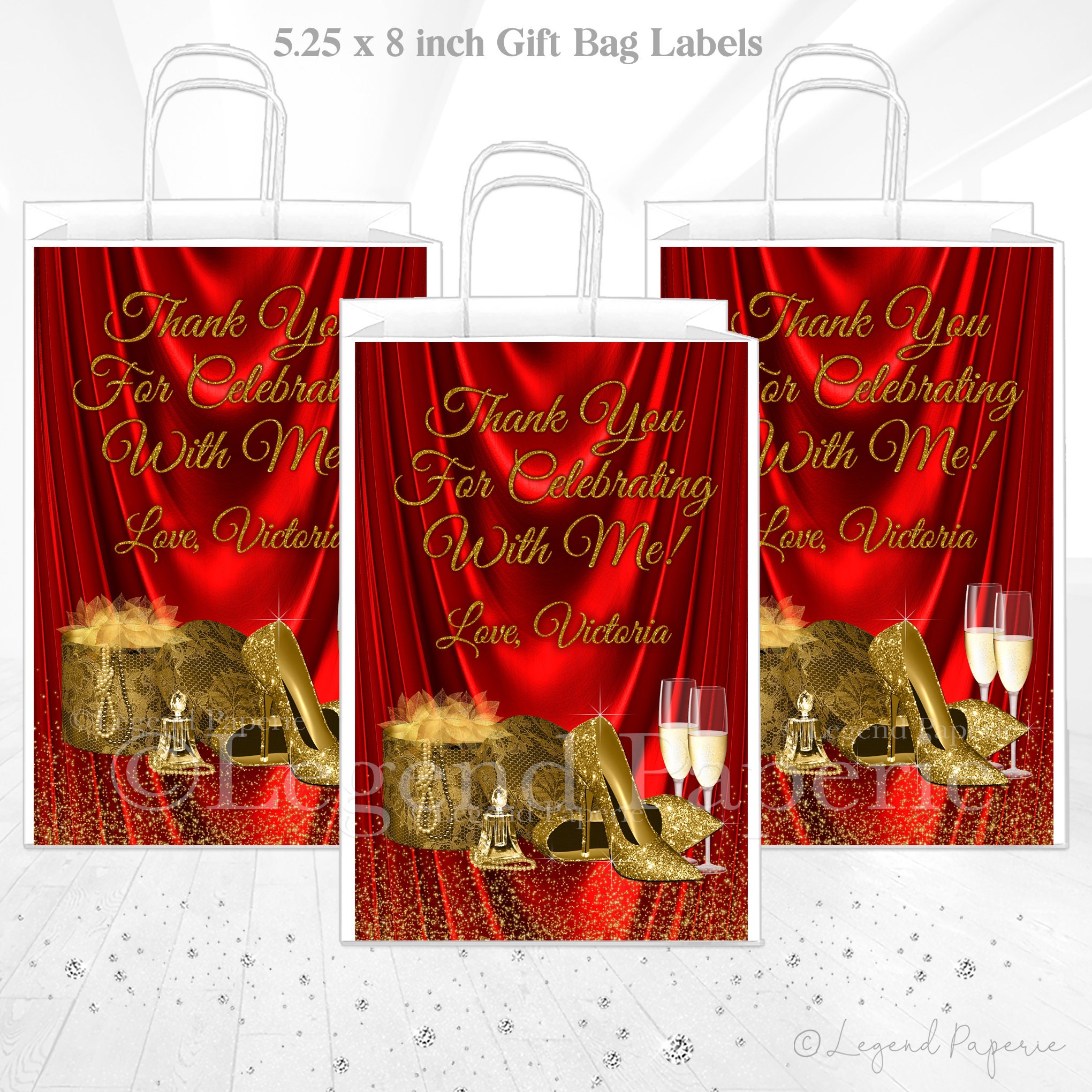 100 Chic Birthday Gift Bags Black & Gold Paper Bag With Satin