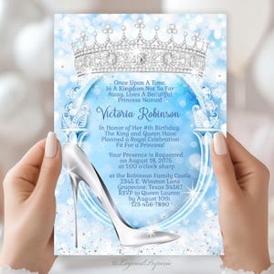 Inviti per la festa di compleanno di Cenerentola, invito per la festa di Cenerentola, scarpetta di vetro, download immediato invito per il compleanno di Cenerentola, principessa, CP3