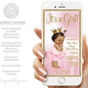 Ethnic Princess Baby Shower Invitation: Pink Tutu, Gold Glitter (Digital)