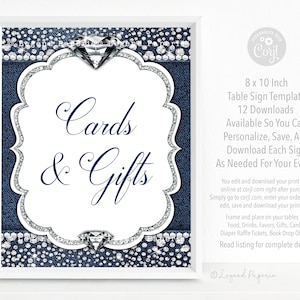 Denim & Diamonds Table Sign Template: Gala Birthday Party (Digital Download)