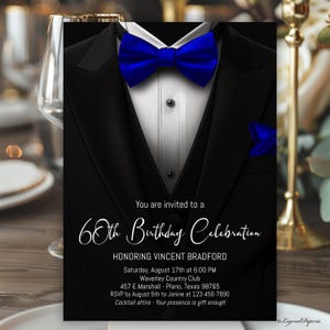 Royal Blue Tuxedo Invitation, Tuxedo Invitation, Tuxedo Invitations, Corporate Party,Mens Birthday Invitations,Mens Royal Blue Birthday, X11