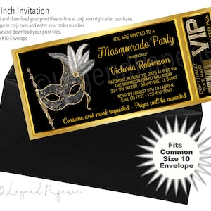 Masquerade Prom Invitations,Masquerade Birthday Party Invitations,Ticket Party inviations,Quinceanera Masquerade Party,Masquerade Birthday