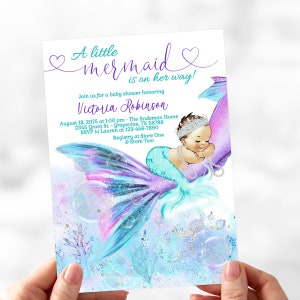 Teal Mermaid Baby Shower Invitations, Under The Sea Baby Shower Invitation, Mermaid Tail Baby Shower, Mermaid Baby Shower, Mermaid, TMT4 image 1