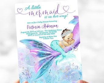 Teal Mermaid Baby Shower Invitations: Under The Sea Design