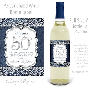 Denim & Diamonds Birthday Wine Labels (Digital Download)