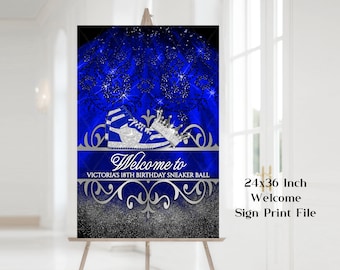 Blue Silver Sneaker Ball Welcome Sign (Digital Download)