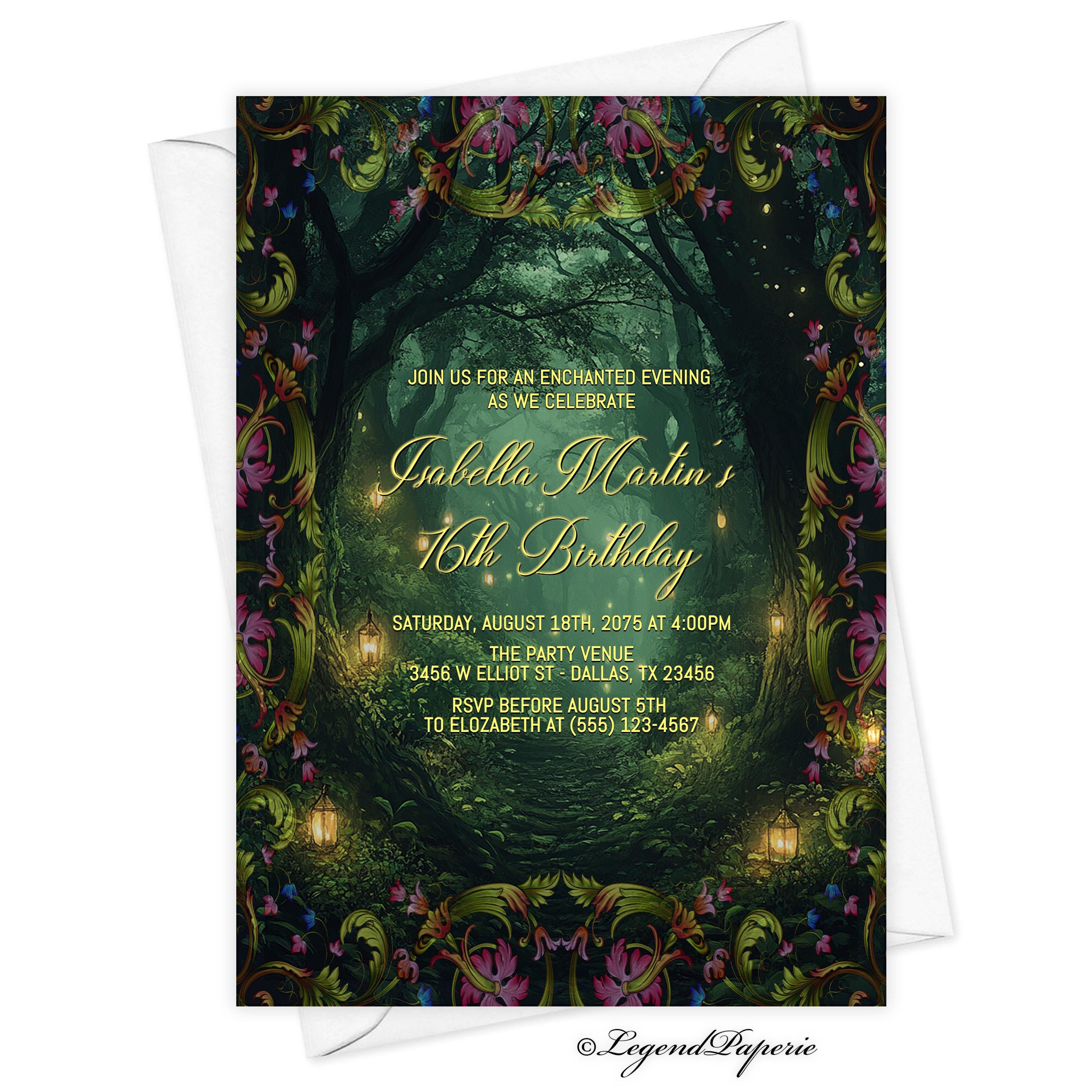 Enchanted Forest Invitation Template: Floral Woodland Party