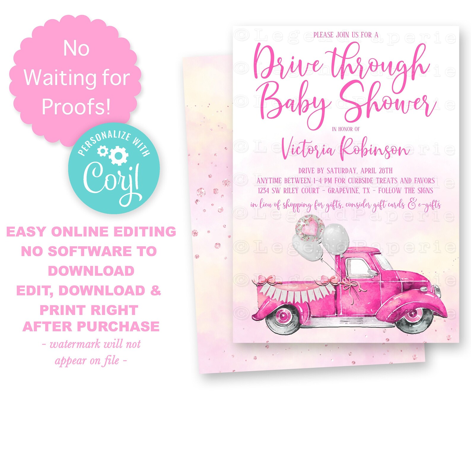 Girl Drive by Baby Shower Invitationstruck Drive by Baby Etsy
