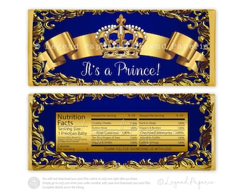 60 Royal Prince Baby Shower Candy Wrappers