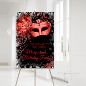 Masquerade Party Welcome Sign,Masquerade Birthday Party Welcome Sign,Masquerade Prom Welcome Sign,Masquerade Party Welcome Sign,Red,MS5