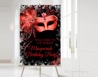 Masquerade Party Welcome Sign,Masquerade Birthday Party Welcome Sign,Masquerade Prom Welcome Sign,Masquerade Party Welcome Sign,Red,MS5