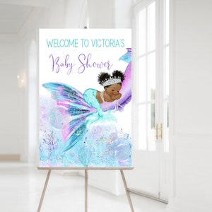 Afro Mermaid Baby Shower Welcome Signs,Baby Shower Welcome Sign,Mermiad Baby Shower Welcome Signs,Mermaid Tail Baby Shower Welcome Sign,TMT1