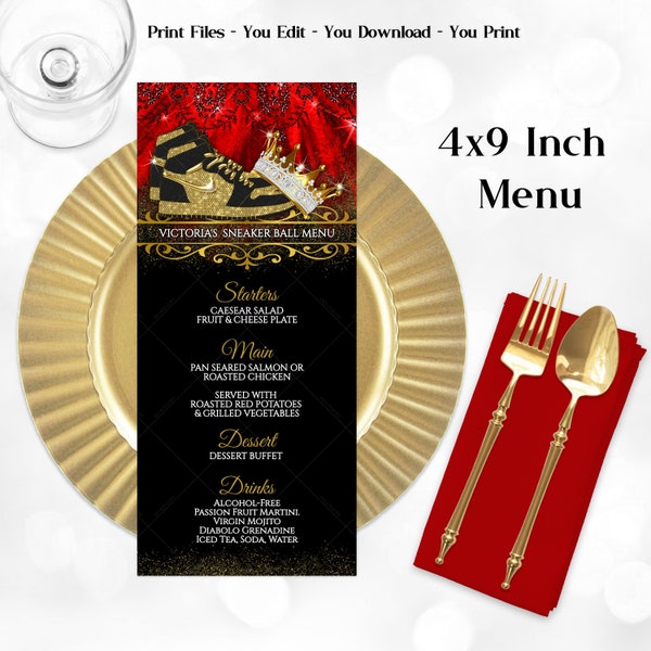 Sneaker Ball Menu, Red Black Sneaker Ball Menu, Red Black Gold Sneaker Ball, Red Gold Sneaker Ball, Red Sneaker Ball, Red Black Sneaker, SB2