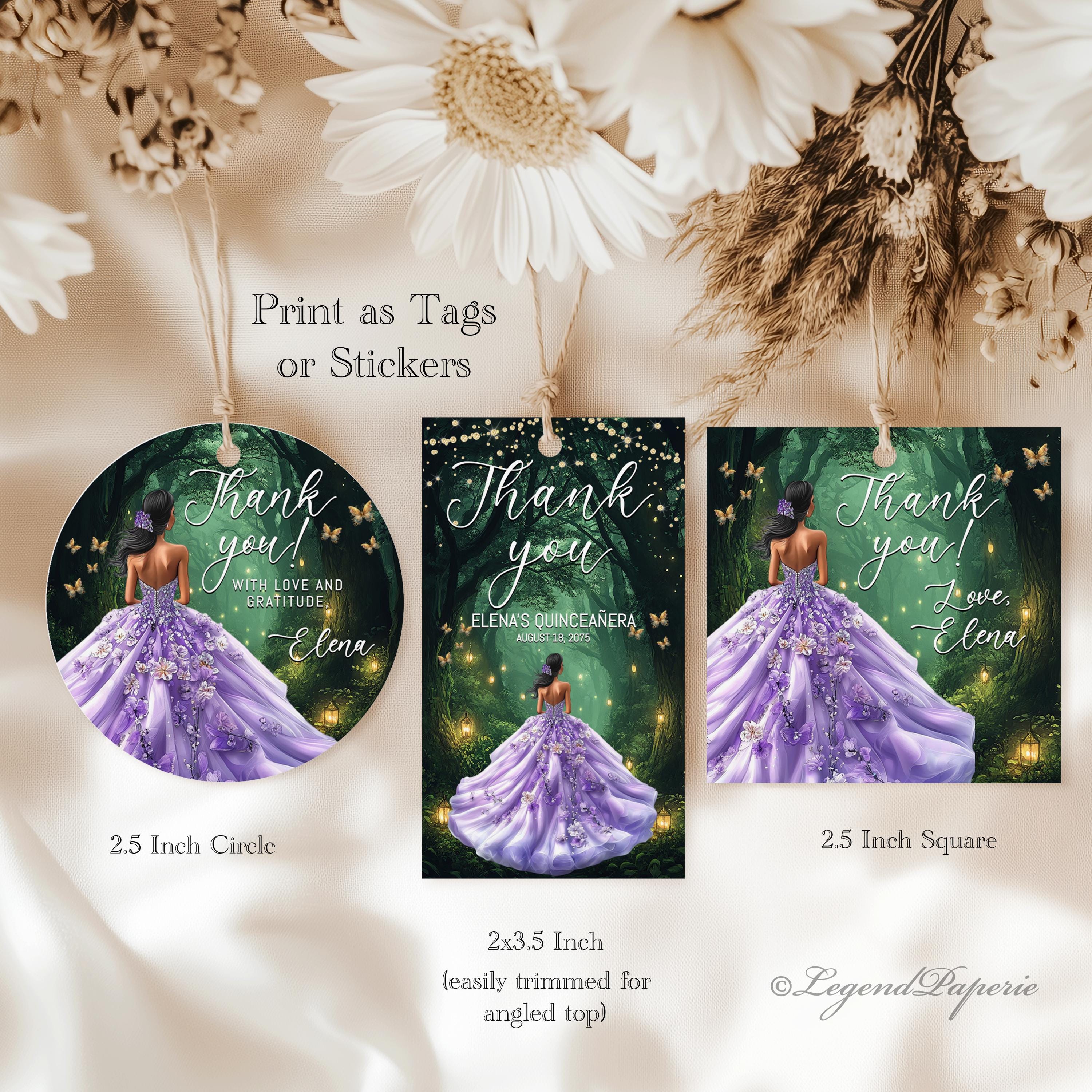 Lavender Enchanted Forest Quinceañera Gift Tags: Thank You Tags ...