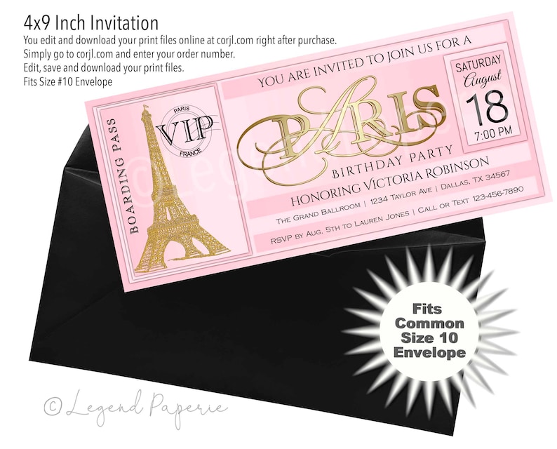 Paris Birthday Party Invitationsparis Boarding Pass Etsy