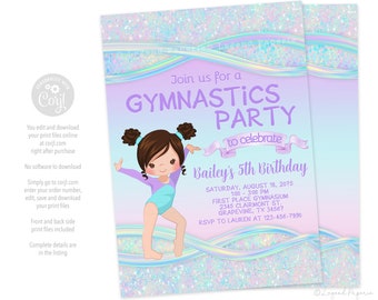 Gymnastics Birthday Party Invitations: Pastel Gymnast (Digital Download)