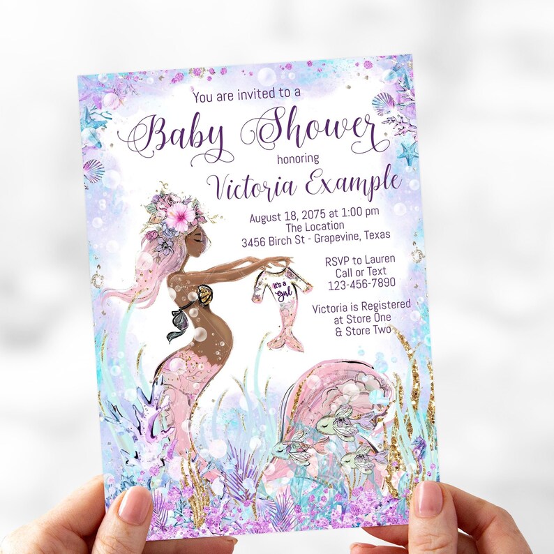 African American Mermaid Baby Shower Invitationmermaid Baby Etsy