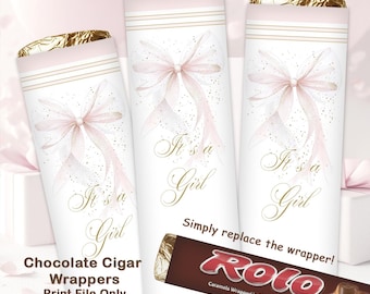 It's A Girl Rolo Wrapper: Pink Bow Baby Shower Favor (digital Download ...