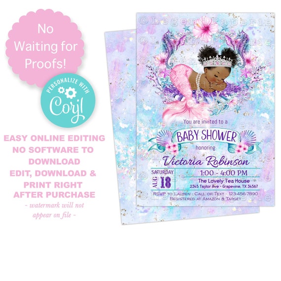 afro puff baby shower invitations