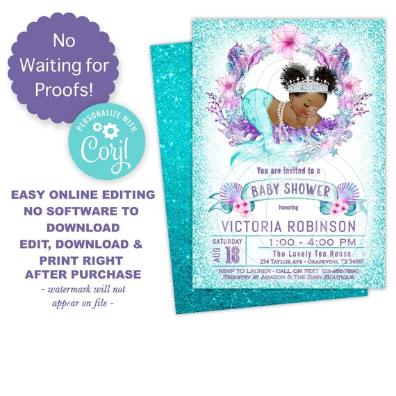 afro puff baby shower invitations