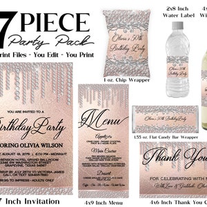 Rose Gold Birthday Party Bundle: Diamond Invitation Set (Digital Download)