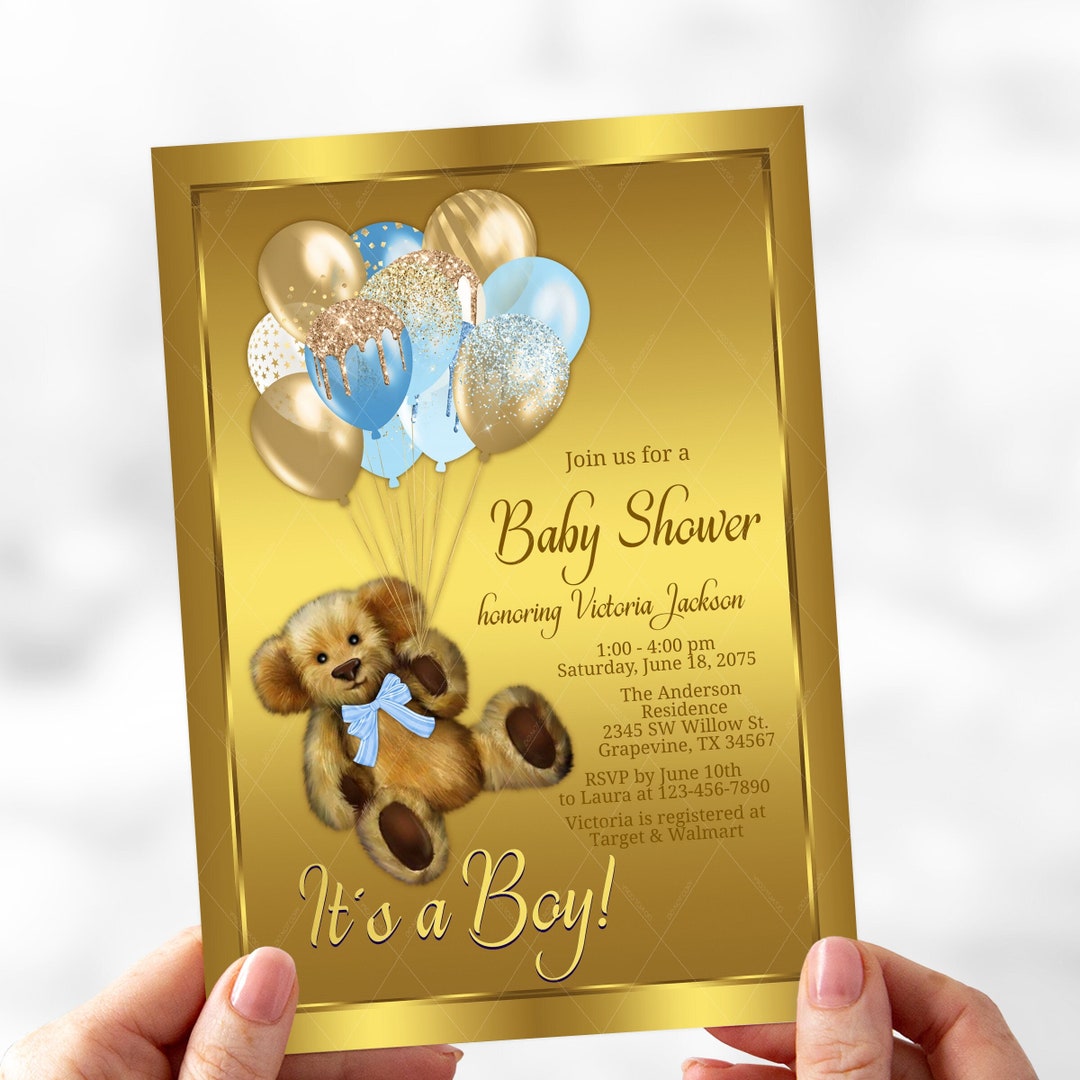 Boy Teddy Bear Baby Shower Invitations, Teddy Bear Baby Shower